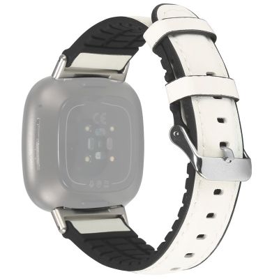 สำหรับ Fitbit Versa 3 Leather + ซิลิโคนสายนาฬิกาข้อมือ (สีดำ) (ลดราคาเอง)