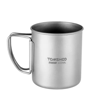 Tomshoo 300มิลลิลิตรไทเทเนียมถ้วยกลางแจ้งแบบพกพาตั้งแคมป์ปิกนิกน้ำถ้วยแก้วที่มีมือจับพับเก็บได้