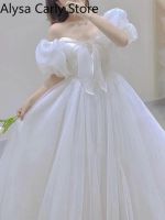 【YF】 White Elegant Sweet Princess Dress Women Bow Puff Sleeve Korean Kawaii Midi Female 2022 Autumn Casual Evening Party