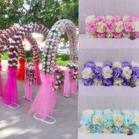 Cheap Wedding Arch Backdrop Decor Artificial Dahlia Flower Arrangement Road Guide Floral Runner Party Stage Props Window Display