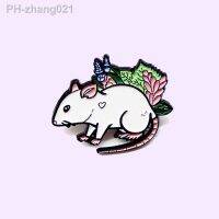 2021 New Arrival Cartoon White Rat Animal Enamel Pendant Children Rat Flower Plant Badge Jewelry Gift