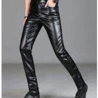 COD SDFERTREWWE Mens Large Size Korean Fashion Personality Stretch Slim High-quality Casual Leather Pants