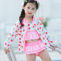 Toddlers Baby Girls 3 Pieces Swimsuits (Long Sleeve Sunproof Coat+Bikini Sets+Cap) Print Beach Sunblock Children Swimwear Girl