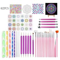 62pcs Mandala Dotting Tools for Painting Rock Stones Stencil Template Acrylic Stick Brush Pen Gem Sticker Palette Easel