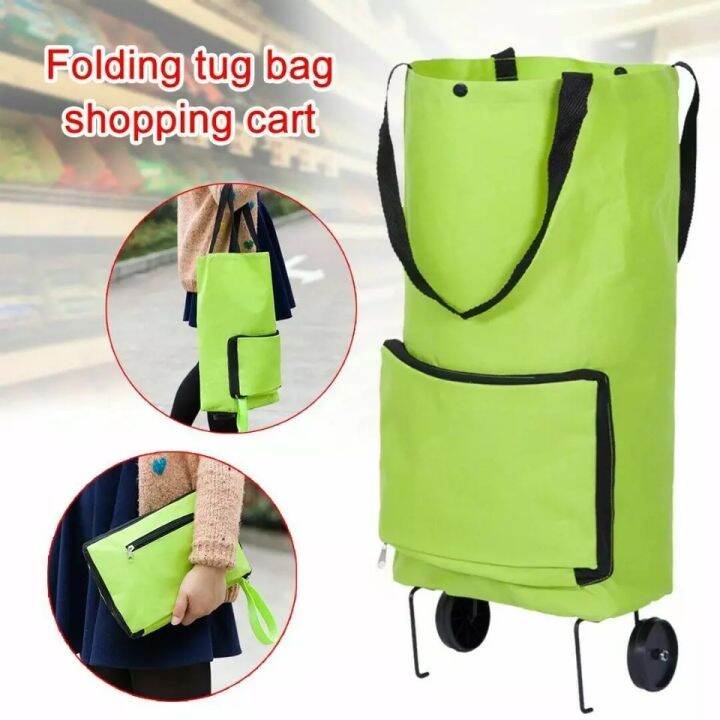 Foldable Shopping Trolley Bag with Wheels Portable Fruit Vegetables