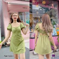 J15551 Dress เดรสสั้นแขนตุ๊กตา เว้าหลังสม็อค