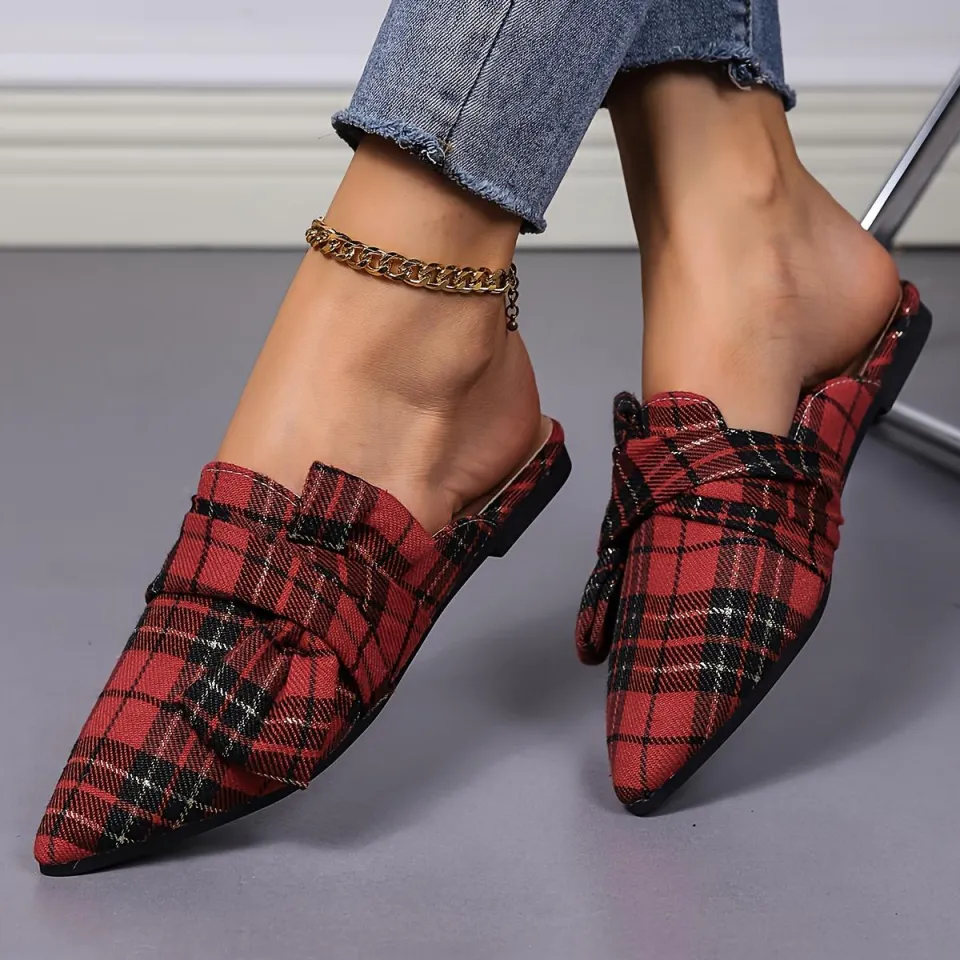 Red plaid best sale flat mules