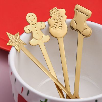 2PCS/4PCS Christmas Gift Decoration Dessert Spoons Snowman Christmas Stocking Cutlery Spoon Christmas Gift Box Gingerbread Spoon