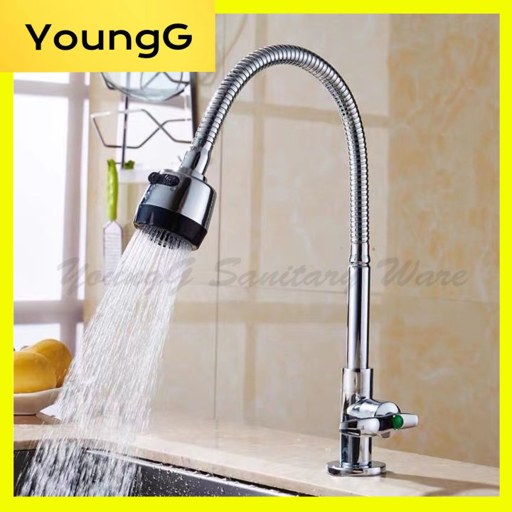 Universal Stainless Steel Single Cold Flexible Kitchen Faucet 2 Stream ...