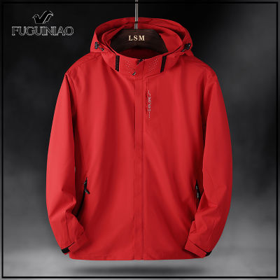 FUGUINIAO เสื้อแจ็คเก็ตกันลมมีฮู้ดสำหรับผู้ชาย,เสื้อแจ็คเก็ตกันน้ำและกันลมสำหรับกิจกรรมกลางแจ้ง M-5XL