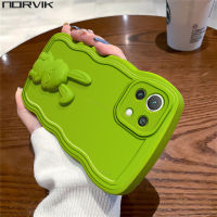 NORVIK เคสโทรศัพท์ปิดขอบลายคลื่นสีเขียวหรูหราพร้อมที่ยึดคันเบ็ดสำหรับ Xiaomi Redmi Note POCO 13 12 12C 12T 11S 11T 10 10C 10A A1 A2 X5 X4 M3 F4 GT Lite n7-1ฝาครอบปลอกอ่อน Pro Plus 4G 5G NE