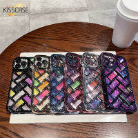 KISSCASE เคสโทรศัพท์ลายสก๊อต3D ทอสำหรับ Iphone 14 13 12 11 Pro Max Xr X เคสเลนส์ครอบคลุมเต็มรูปแบบเคลือบด้วยไฟฟ้ากล่องกันกระแทกฟิล์ม14โปรแมกซ์