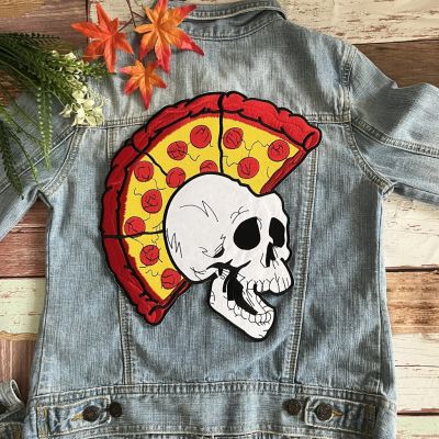 ตัวรีดขนาดใหญ่ ติดหลังเสื้อ Pizza Monster ไบค์เกอร์ บิ๊กไบค์ แจ็คเก็ตยีนส์ แจ็คเก็ตหนัง งานปักแน่น Iron on Embroidered patch