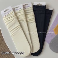 ♨☬ Summer Internet celebrity Bingbing stockings ins womens thin socks velvet breathable black and white mid-length socks