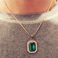 Iced Out  Gem Pendants Bling Chokers Men Women Necklaces High Quality Crystal  Green Short Chain Supplies  For Jewelry