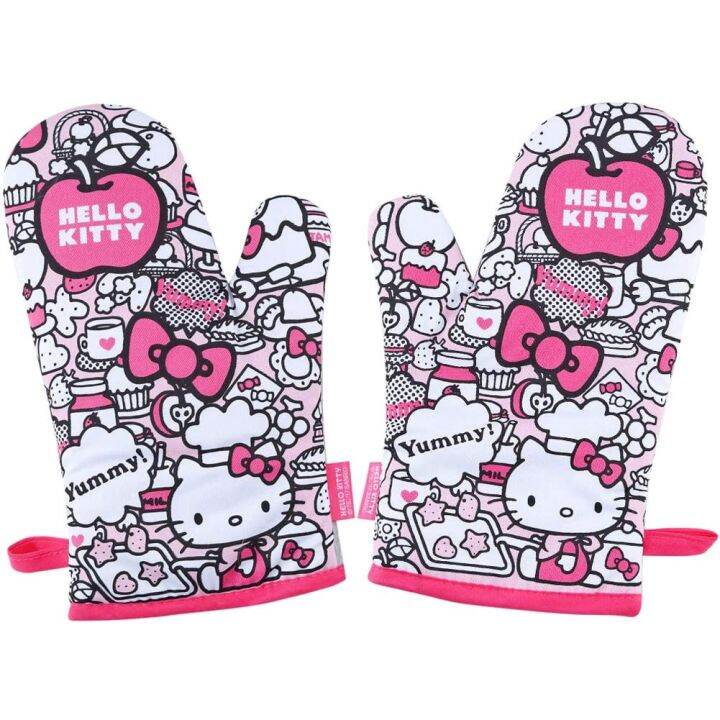 chefmade-เชฟเมค-ถุงมือผ้าฝ้ายนุ่มลายพรางสําหรับเตาอบเชฟเมด-hello-kitty-mitts-oven-kt7019-2ชิ้น