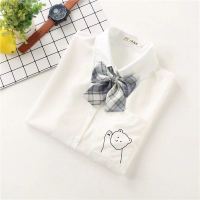 QWEEK Kawaii Shirt Women Anime Funny Bear Print Blouse with Bow Tie 2021 Fashion Japanese Style Soft Girl Uniform School Clothes