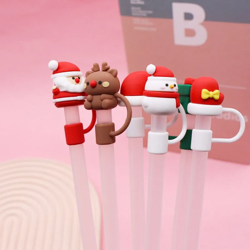 4pcs Elk Santa Claus Snowman Gift Box Silicone Straw Cap, Reusable Straw  Plug, Suitable For 6-8mm Straws, Cup Accessories, Christmas Gift