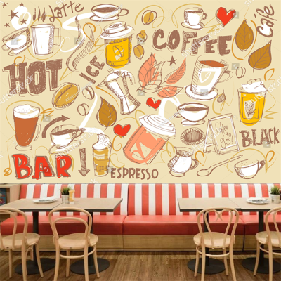 กาแฟเอสเปรสโซ่ Beans วอลล์เปเปอร์ภาพจิตรกรรมฝาผนังตอนบ่ายชาร้านกาแฟร้านอาหารพื้นหลังคาเฟ่วอลเปเปอร์กาวด้วยตนเอง