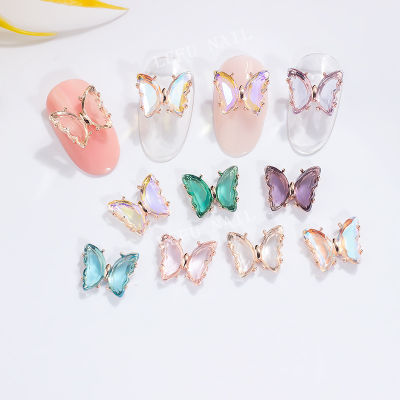 10PCS Nail Art Crystal Butterflys Rhinestones With Gold Rosegold Silver Alloy For Nail Tips Decorations