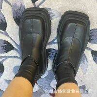 ความสูง Caohuatang3Small เค้กฟองน้ำสูงพื้นรองเท้าหนารองเท้าบูตยางยืด Sepatu Boot Pendek รองเเท้าบูทจักรยานยนต์หนังแก้วผู้หญิงบางและ Trendcaohuatang3รองเท้าบูททรงเข้ารูป