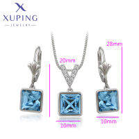 Xuping เครื่องประดับมาใหม่สแควร์รูปคริสตัลชุดเครื่องประดับ Rodium สีต่างหูผู้หญิงสาวของขวัญ60122