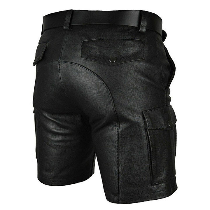 thoshine-กางเกงขาสั้นหนังผู้ชาย-กางเกงขาสั้นใส่ทับด้านนอกผ้ายืดแฟชั่นสำหรับผู้ชายกางเกงขาสั้นหนังเทียม-pu
