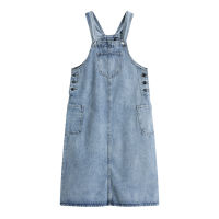 Frocks For Women Summer Blue Denim Suspender Over The Knee Dress Loose Straight Mid-length Sleeveless Vest A-line Jeans Skirt