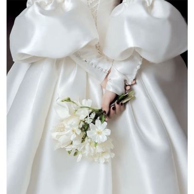 ❖ Mingli Tengda Bridal Gloves Elegant Satin Bubble Sleeve Wedding Long Hand Sleeve Cover Arm Artifact Sleeve Accessories Bride