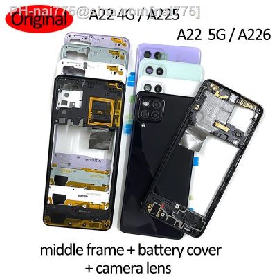 For Samsung Galaxy A22 4g 5g A225 A226 Phone Housing Case Middle Frame Cover Battery Back Cover Rear Door Lid Camera Lens