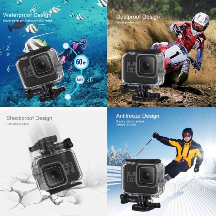 puluz-เคสดำน้ำลึก60ม-กล้องกันน้ำปลอกหุ้มสำหรับ-gopro-hero8สีดำ