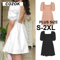 ◄♦❀ COZOK S-2XL ผู้หญิงฤดูร้อนชุดแฟชั่นฤดูร้อนสีขาวหรูหราพัฟแขนเปลือยปาร์ตี้ชายหาดชุดวันหยุดสบาย ๆ มินิเดรส