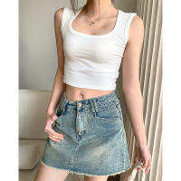 Spot Gifts White Vest New Sexy Short U -Neck Knit 2023 Bottoming Female Summer