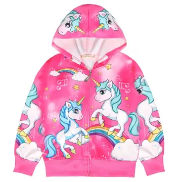 Girls Hoodie Kids Jacket Zip Up Sweatshirt Rainbow Unicorn Clothes