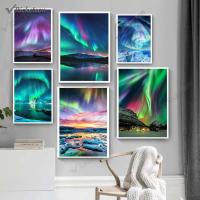 ผ้าใบจิตรกรรม Aurora ภูมิทัศน์ผนังศิลปะสำหรับทิวทัศน์ธรรมชาติรูปภาพและห้องนั่งเล่นโรงแรมตกแต่งบ้าน