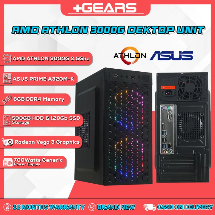AMD Athlon 3000g Desktop PC Athlon 3000g with Vega 3 Graphics, 8GB RAM DDR4, 120GB SSD, 500GB
