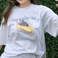 พร้อมส่ง เสื้อยืด Happiness Blueberry Cheesecake ถูกและดี️ พร้อมส่ง เสื้อสีขาว เสื้อยืดโอเวอร์ไซส์ เสื้อสไตล์เกาหลี