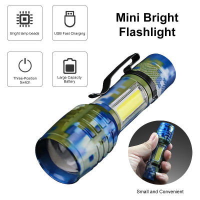 CUGUU แบบพกพาสูงแสงไฟฉาย LED USB ชาร์จ Super Bright ไฟฉายกับซัง Sidelight กันน้ำไฟฉาย LED ตั้งแคมป์ไฟฉุกเฉินไฟฉาย