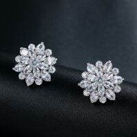 【Hot】 WEIMANJINGDIAN Shiny Cubic Zirconia CZ Crystal Round Lotus Flower Stud Earrings For Women Girls Jewelry Gifts