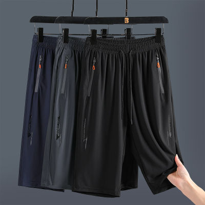 กางเกงคาปรีผ้าไอซ์ซิลค์สำหรับผู้ชายกางเกงแห้งเร็วกางเกงกีฬาหลวมแบบบางใส่สบายและขนาดพิเศษอ้วน