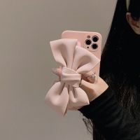 3D Cute Leather Bow Wrist Stand Holder Silicone Phone Case for iPhone 13 12 11 Pro Max XR X XS Max 7 8 plus Soft Back Cover Case