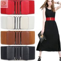 Fashion Women Lady Faux Leather Wide Elastic Buckle Thin Waist Belt Waistband