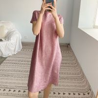 Sanzhai Handmade Pleated Dress For Women Summer New Small Stand Collar Show Elegant Loose Slimming A- Line Skirt Dress