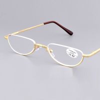 Small Half Moon Reading Glasses for Women Men Fashion Ultralight Presbyopia Eyewear Unisex Stainless Steel Metal Frame