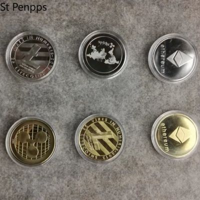 1Pcs Litecoin Ripple Ethereum Coin ETH Metal Coin Art Collection Gold Plated Physical With Case Commemorative Coin