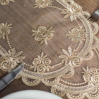 PVC Transparent Tablecloth with Golden Lace Waterproof Oil-proof Table Cover Coffee Table Crystal Plate Embroidered Table Cloth