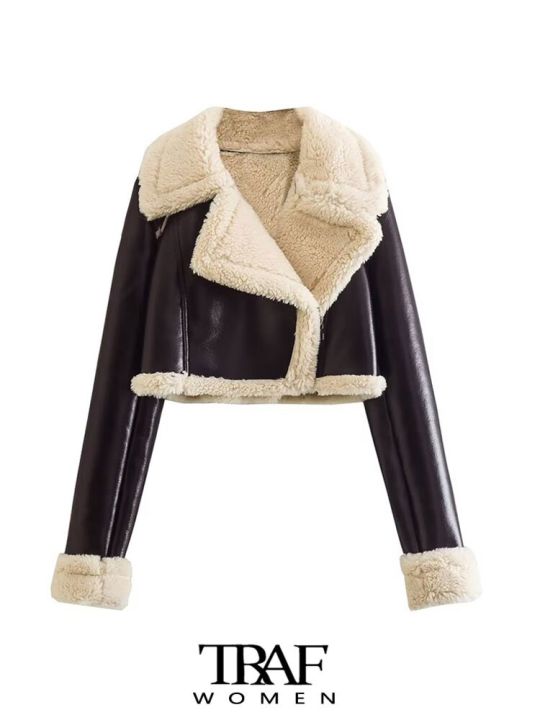 traf-women-fashion-thick-warm-faux-shearling-crop-jacket-coat-vintage-long-sleeve-front-zipper-female-outerwear-chic-tops