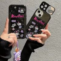 Sanrio Kuromi กระจกเงาโต๊ะเครื่องแป้งโทรศัพท์พร้อมจี้เคสสำหรับไอโฟน14 13 12 11 Pro Max XR XS MAX 8X7ฝาหลัง