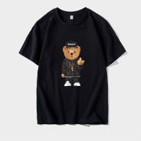 2023 Summer Men T-Shirts Anime Middle Finger Bear Print Cotton Oversized Tshirt Unisex Tees Large Size Short Sleeve