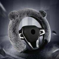 Steering Wheel Cover Fluffy Universal Non-slip Anti-scratch Decorative Plush Cute Bear Ear Protector Car Interior Decoration Steering Wheels Accessori